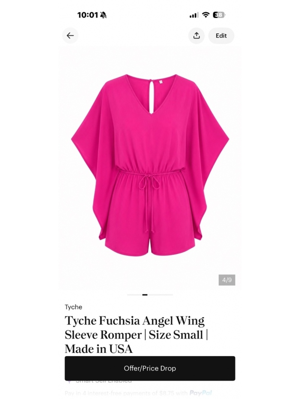 Hot Pink Fuchsia Angel Wing Sleeve Romper Resort Vacation Small